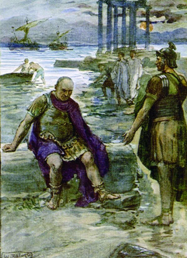 Exiled by Sulla, former military commander Caius Marius sits dejectedly among the ruins of Carthage. He died in North Africa.