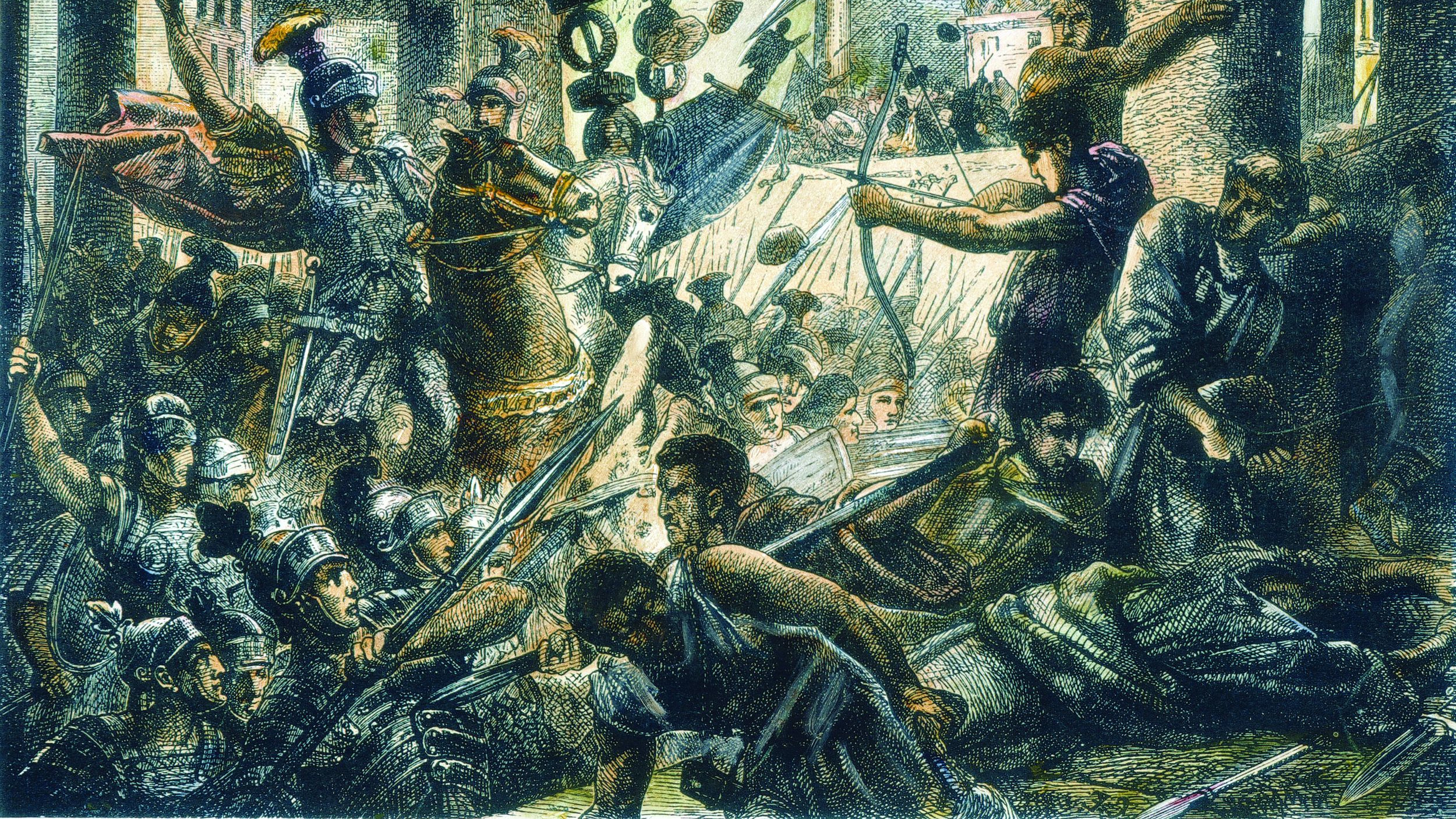 Lucius Cornelius Sulla and his army fight their way into Rome in 82 bc. Sulla’s victory made him a virtual dictator, and he extracted a bloody revenge on his opponents.