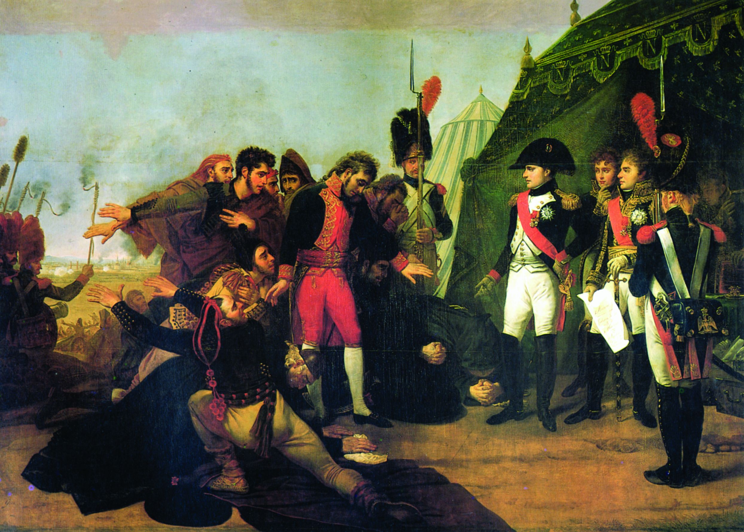 Marshal Louis Berthier, left, reports on the British advance to Emperor Napoleon Bonaparte at Chamartin.