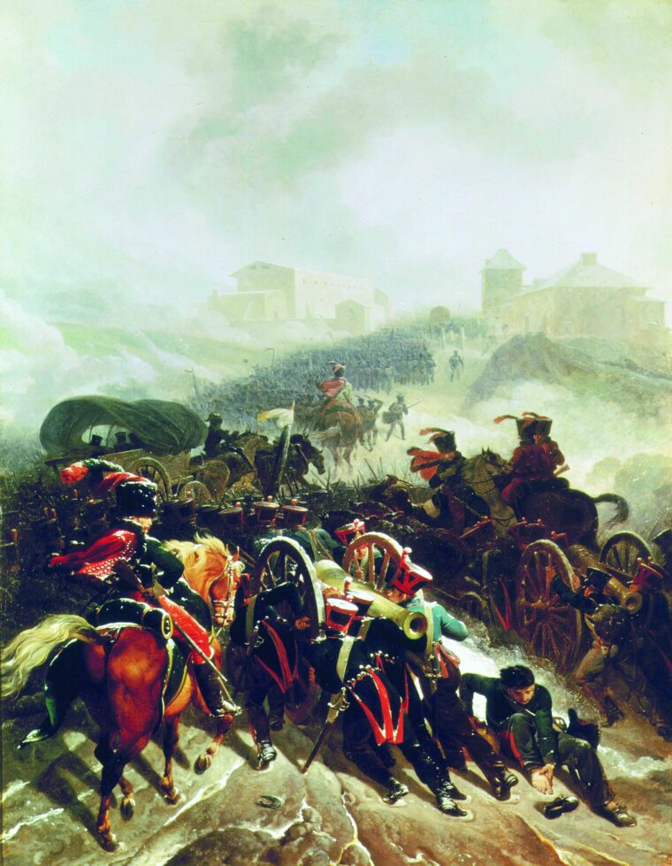 The French Army, personally commanded by Napoleon, crosses the rugged Sierra de Guadarrama Mountains in December 1808. 