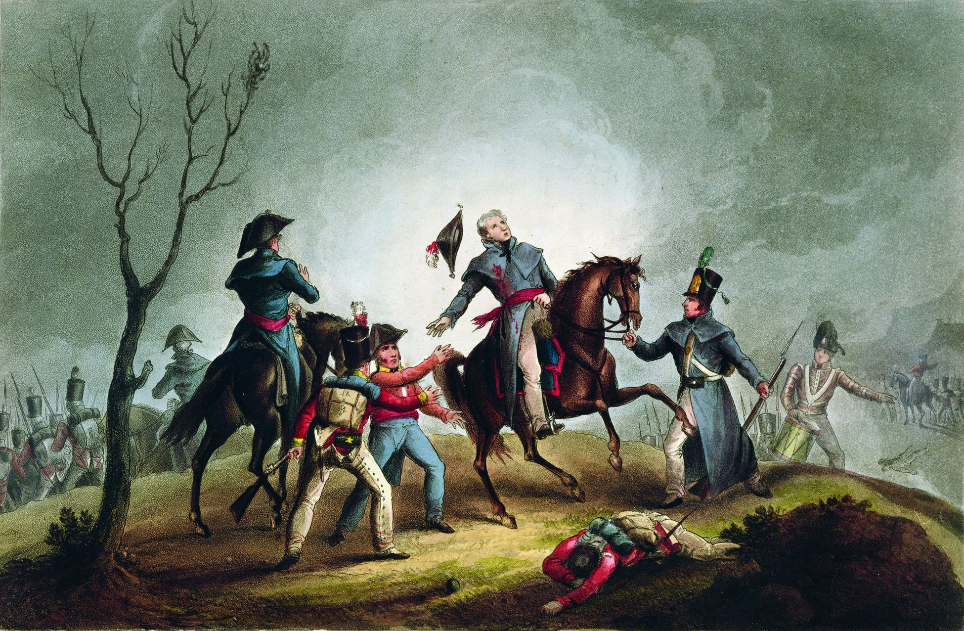 General Moore receives his fatal wound at Corunna, January 16, 1809.
