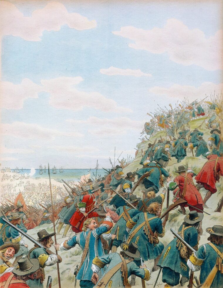 The siege of Dunkirk, on the Flemish coast, by Anglo-French troops led to the Battle of the Dunes on June 14, 1658.