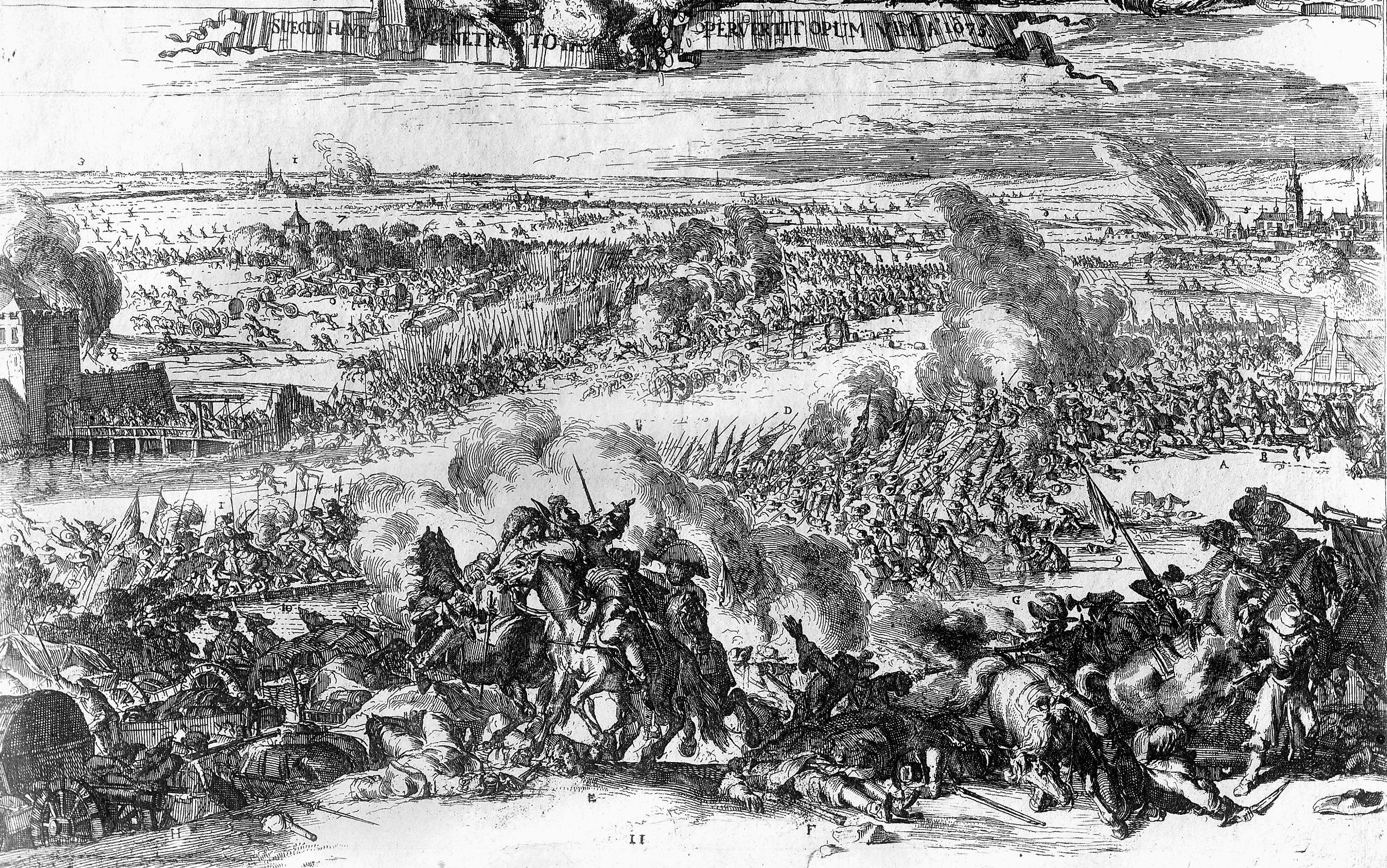 The height of battle at Ferhbellin is captured in this contemporary copper engraving by Romeynde Hooghe.