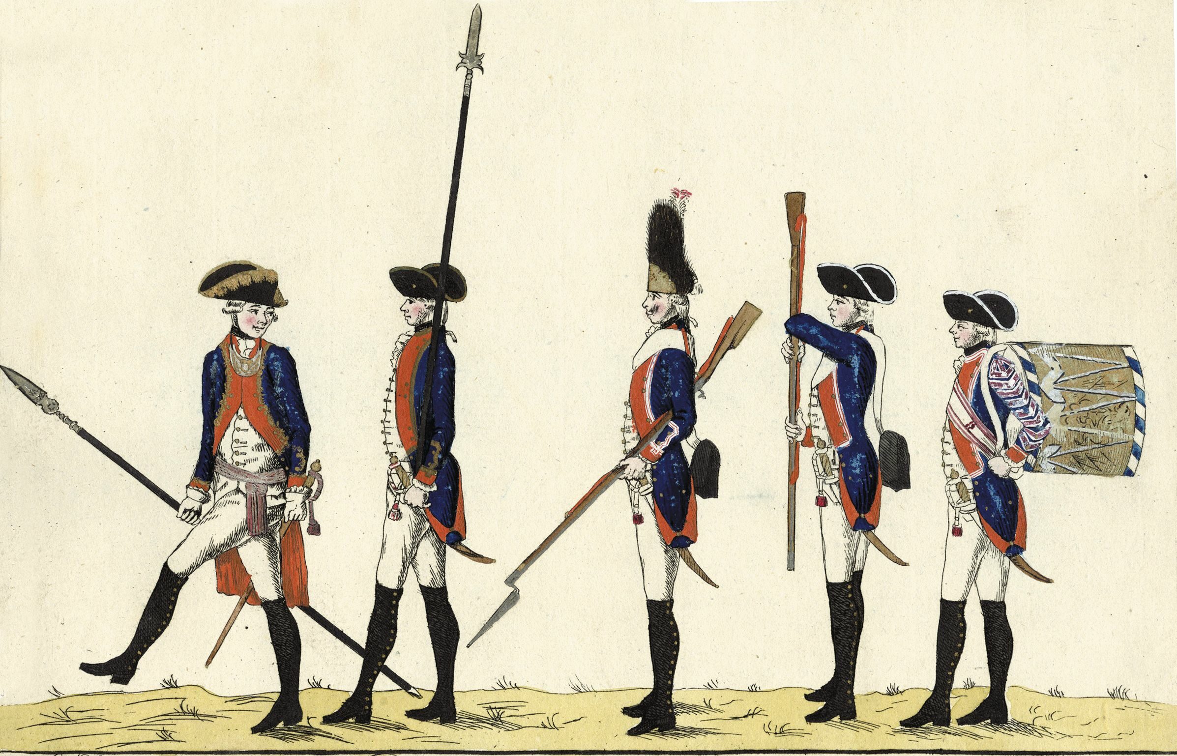 Soldiers in the Prinz Carl Regiment go through a drill in this 1784 drawing.