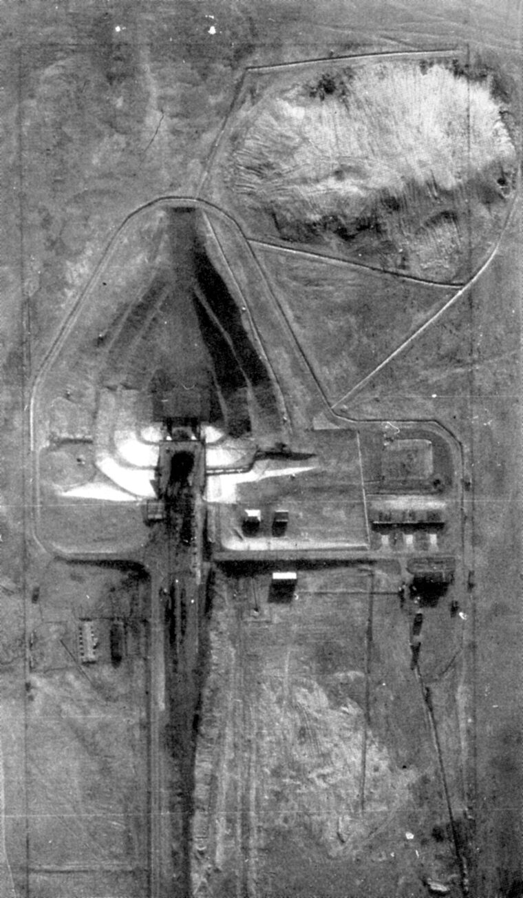 A late 1950s U-2 aircraft photo of an R-7/SS-6 missile launching site in Kazakhstan.