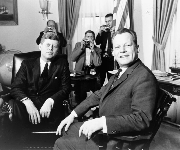 President John F. Kennedy and Berlin Mayor Willy Brandt at a White House meeting in 1961.