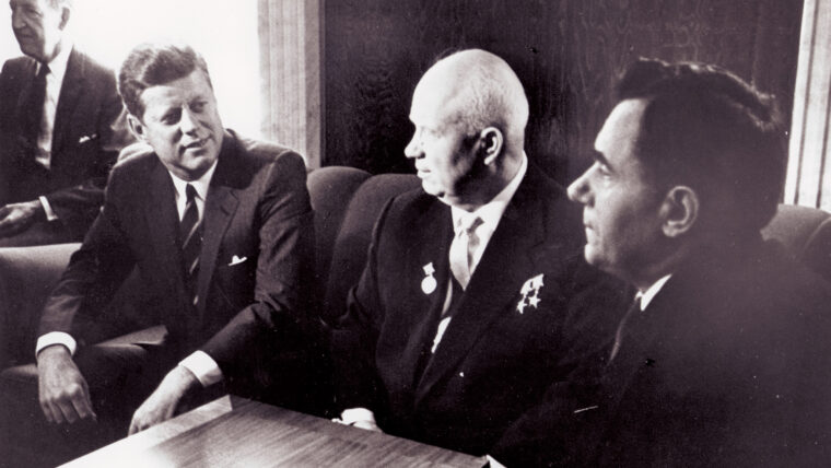 President Kennedy with Premier Khrushchev at the height of the Cold War.