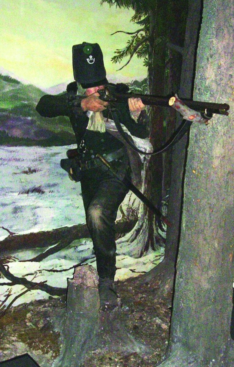 Another life-size figure uniformed as a green-jacketed rifleman of the 95th Regiment, from the exhibit “Changing the World, 1783-1904.” 