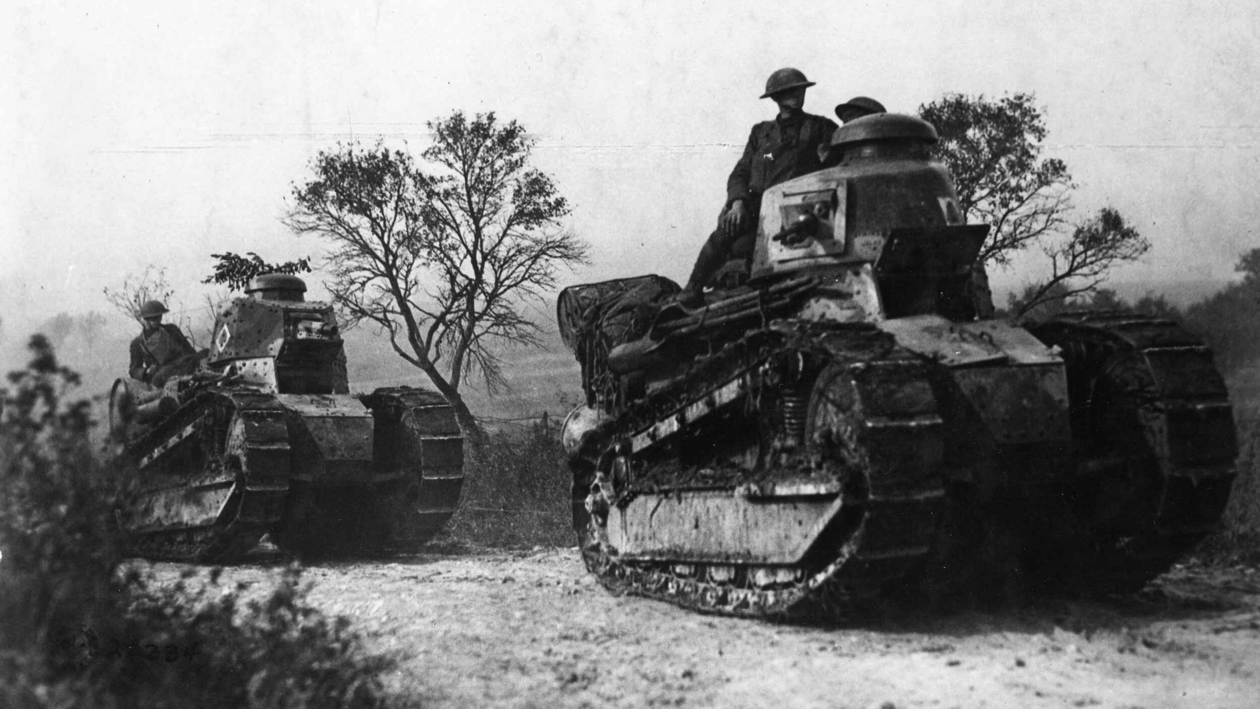 American tanks move into battle line in the Argonne Forest on September 26, 1918.