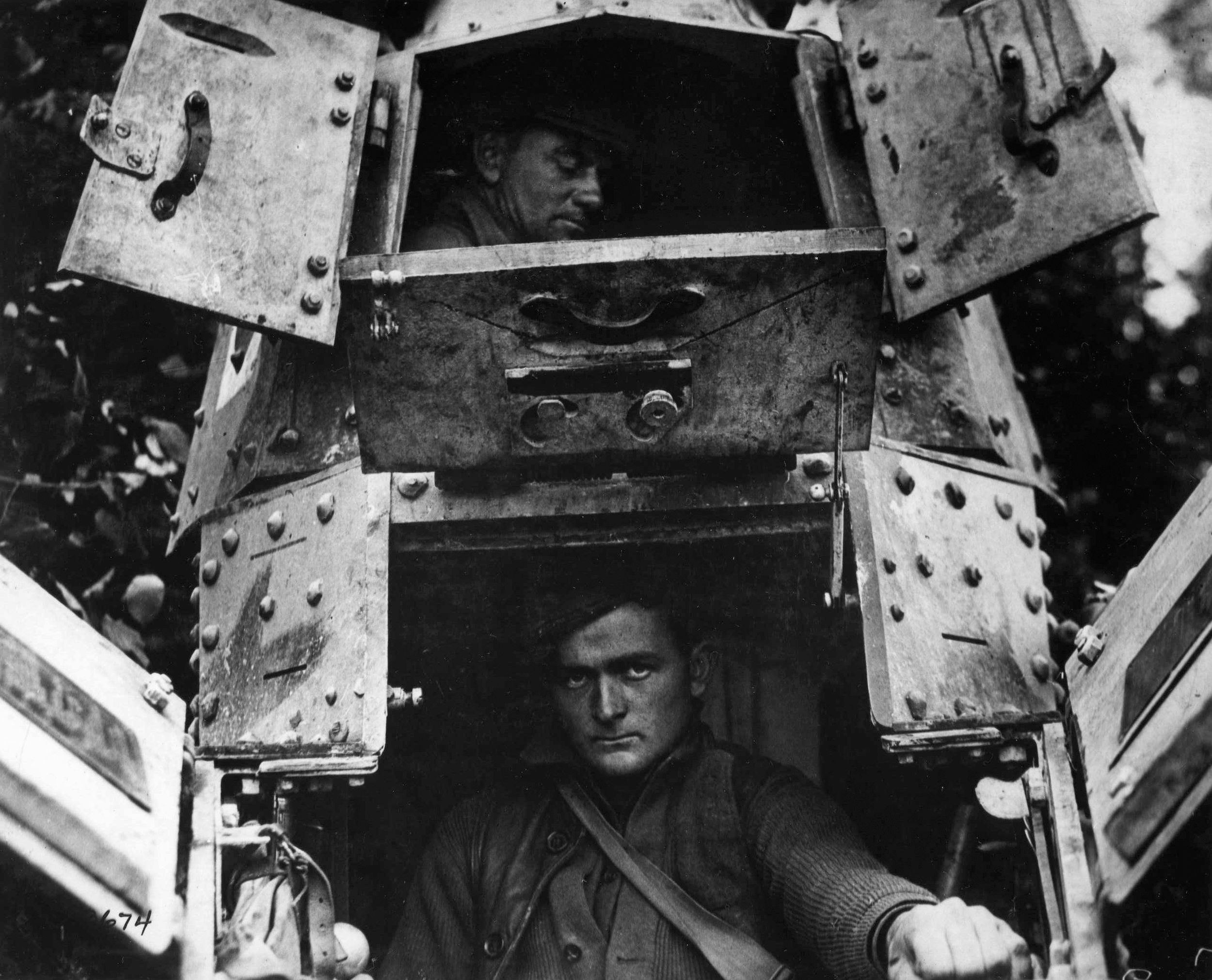 Skipper and gunner in a “whippet” tank north of Verdun. 