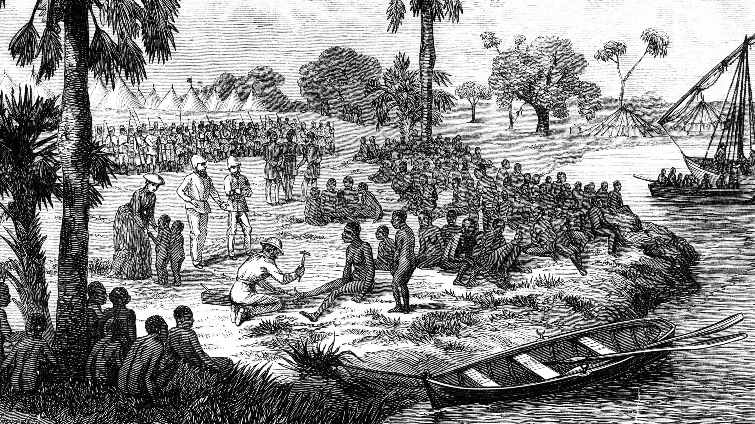 Slaves are liberated after a slave ship is confiscated in 1861. The trade continued in the Sudan and elsewhere for another decade.