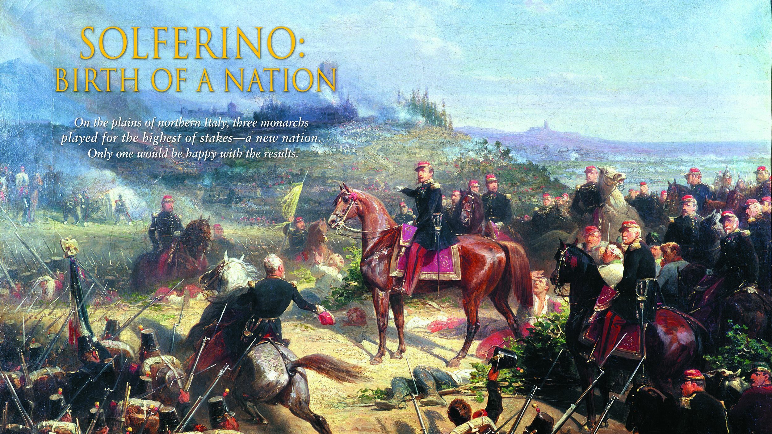 French Emperor Napoleon III, center, directs action at the height of the Battle of Solferino. Painting by Adolphe Yvon.