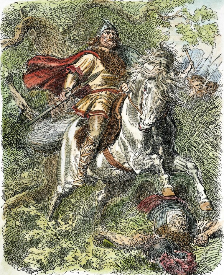 Arminius at the Battle of Teutoburgerwald, 9 ad. He and his Cherusci warriors destroyed three full Roman legions in the battle, frustrating Roman plans to conquer Germany.