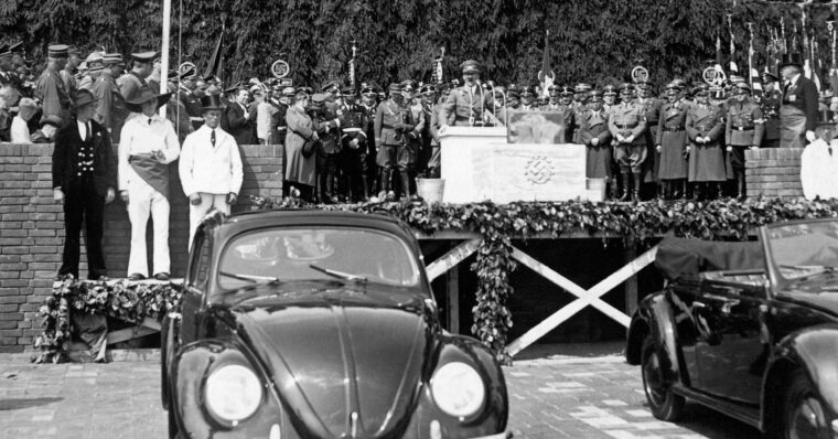 Laying the foundation stone at the Volkswagen factory at Fallersleben on the occasion of Adolf Hitler’s 50th birthday.