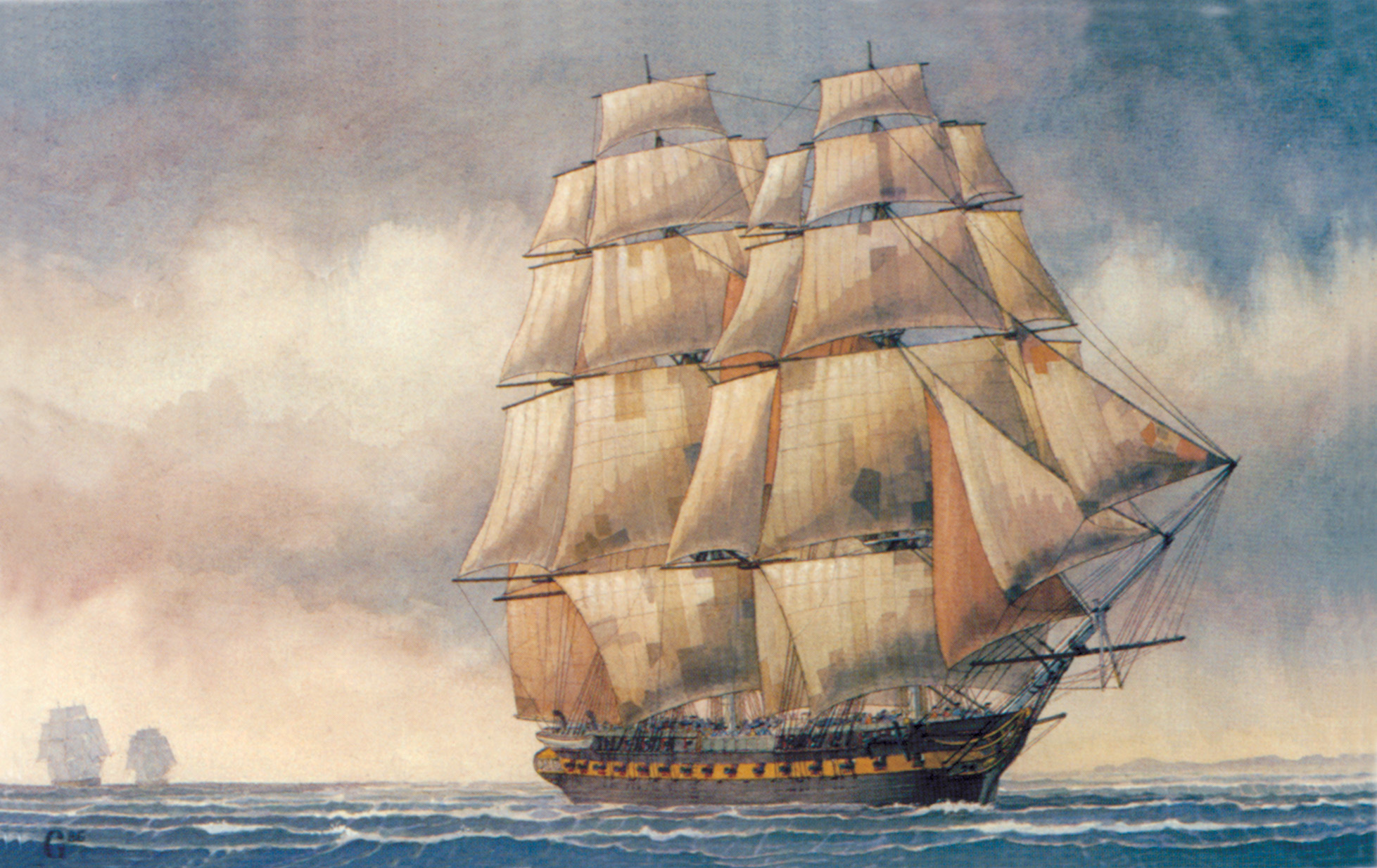  The HMS Junon and HMS Tenedos pursue the Constitution off Massachusetts in 1814. They never caught her. 