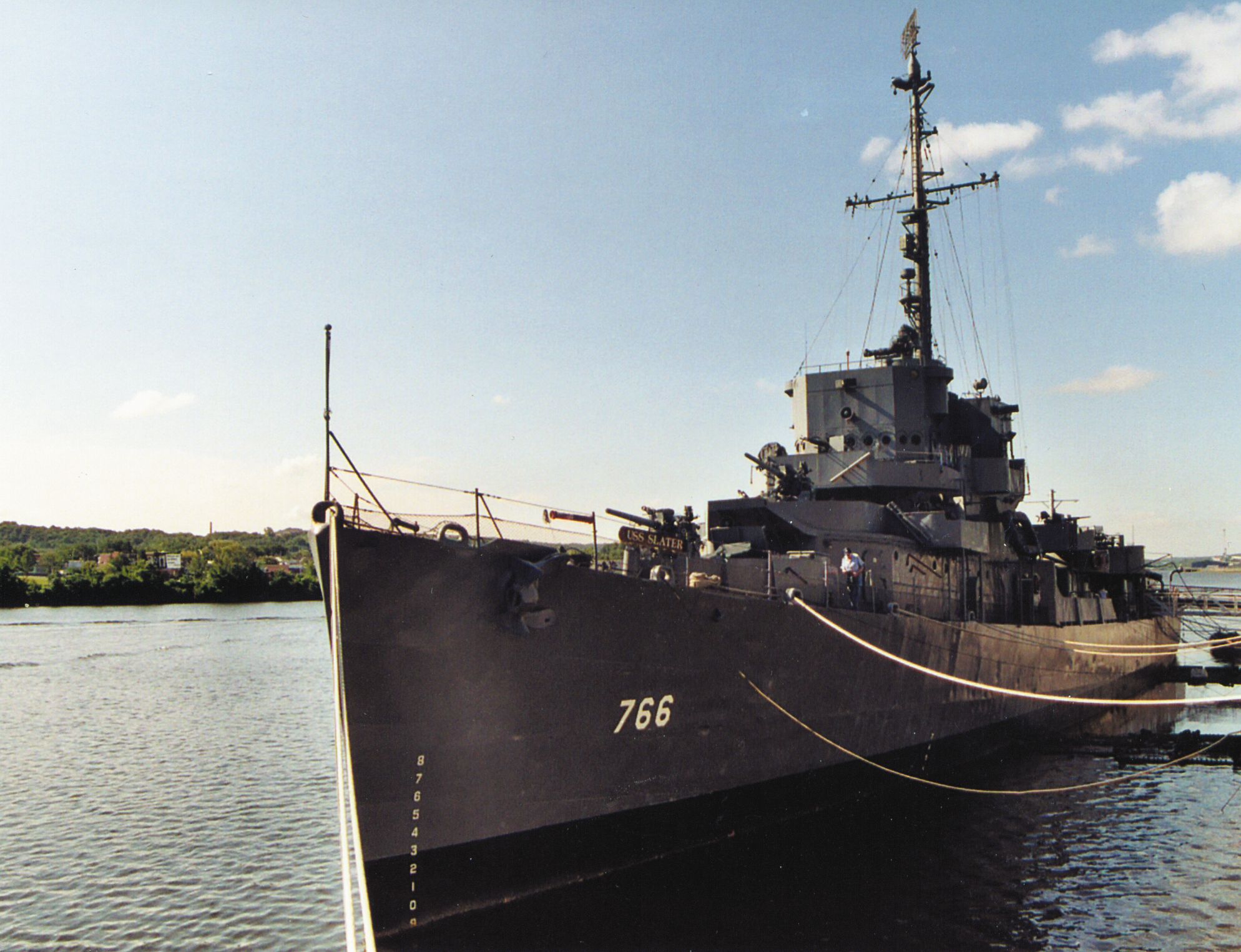 The destroyer escort USS Slater, moored in Albany, New York, as a floating museum, previously served with the Greek Navy as a training vessel before being brought back to the United States for restoration in the 1990s. (Paul B. Cora)