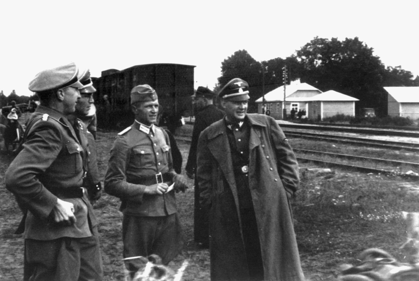 SS Commander Goblocnik and other officers tour the site of the Sobibor concentration camp during its construction.