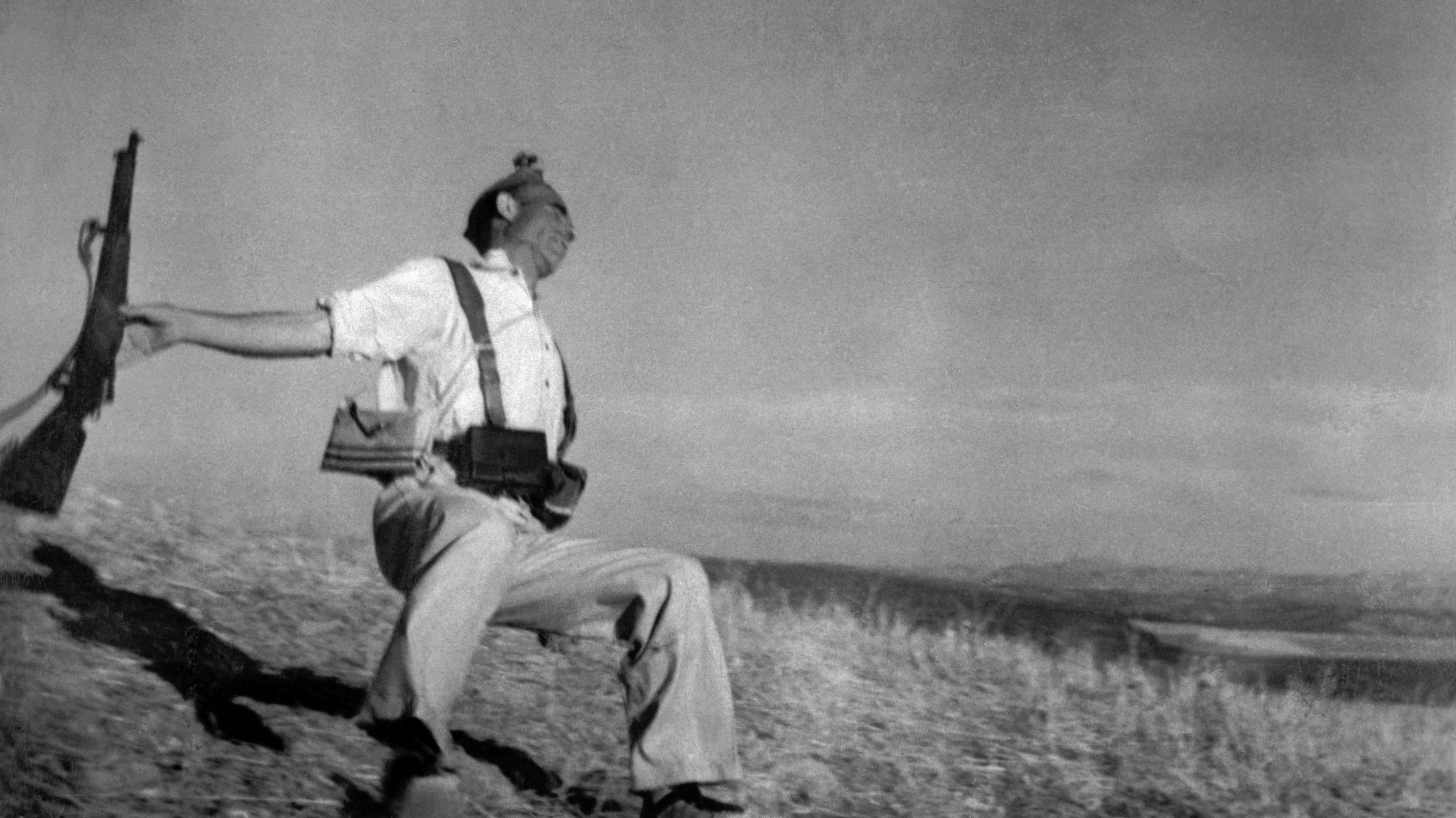 Spanish loyalist Federico Borrell Garcia is captured at the moment of his death at Cerro Muriano by photographer Robert Capa on September 5, 1936. Capa’s Falling Soldier remains the most controversial war photo in history.