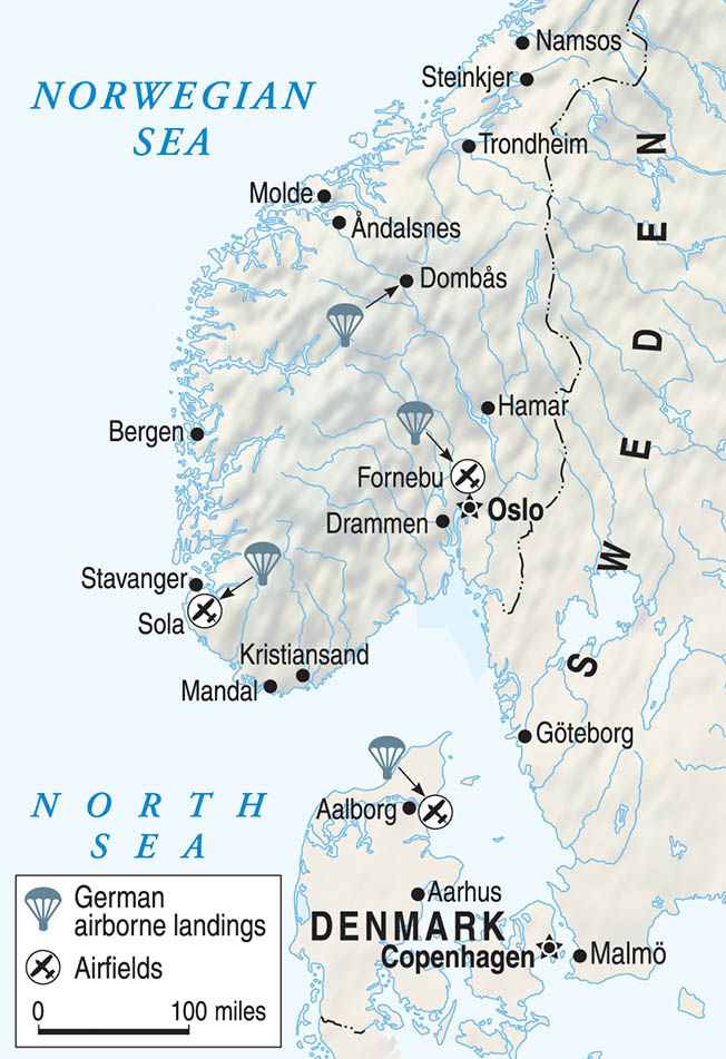 German airborne operations were a major component of Operation Weserubung, the invasion of Denmark and Norway, which was undertaken a month before the commencement of the Battle of France.
 