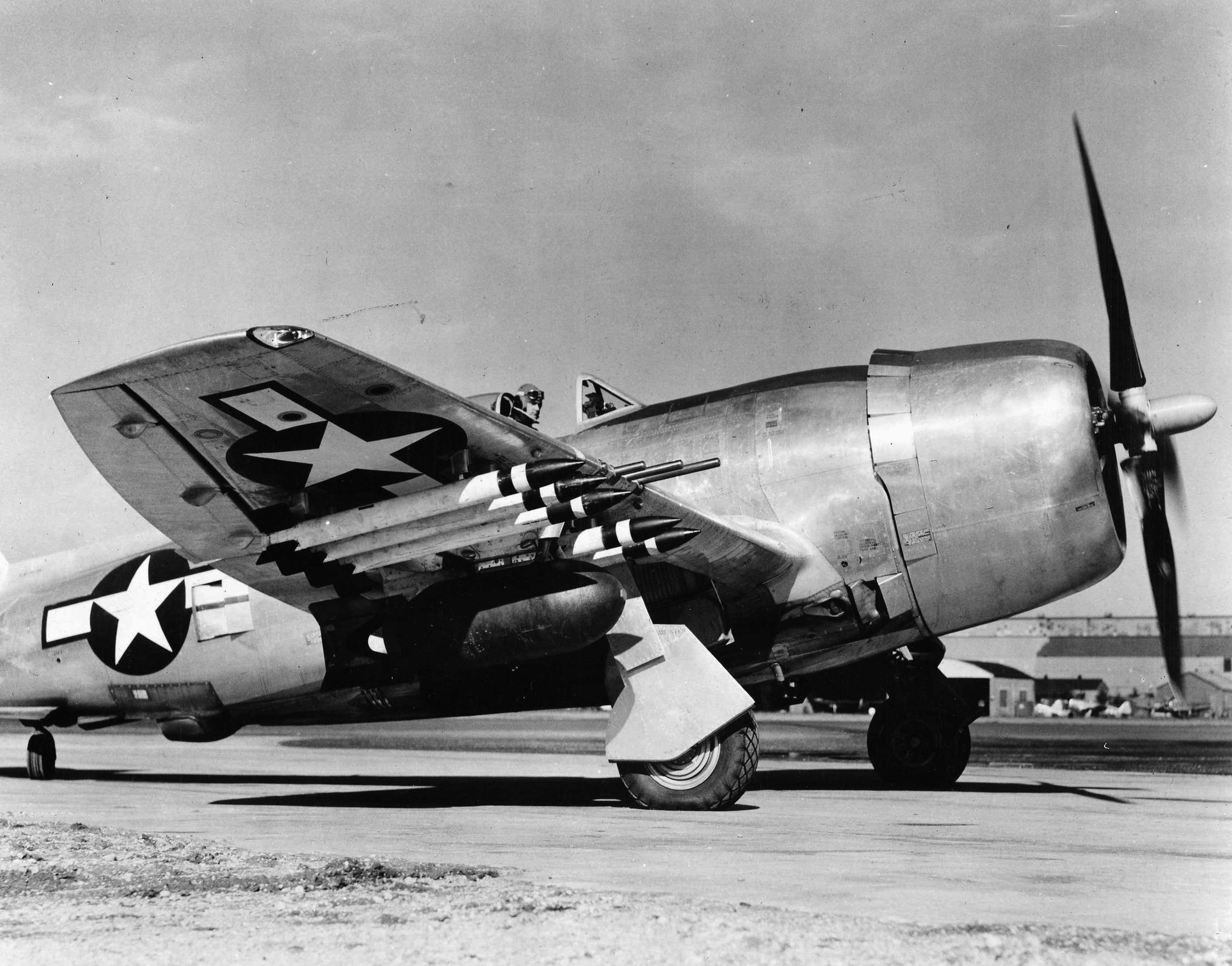The P-47N, with squared wingtips, was developed by Republic Aviation in cooperation with the Air Technical Service Command. The design progressed from the drawing board to production in a remarkable 56 days. An additional aileron provided the aircraft with increased maneuverability. 