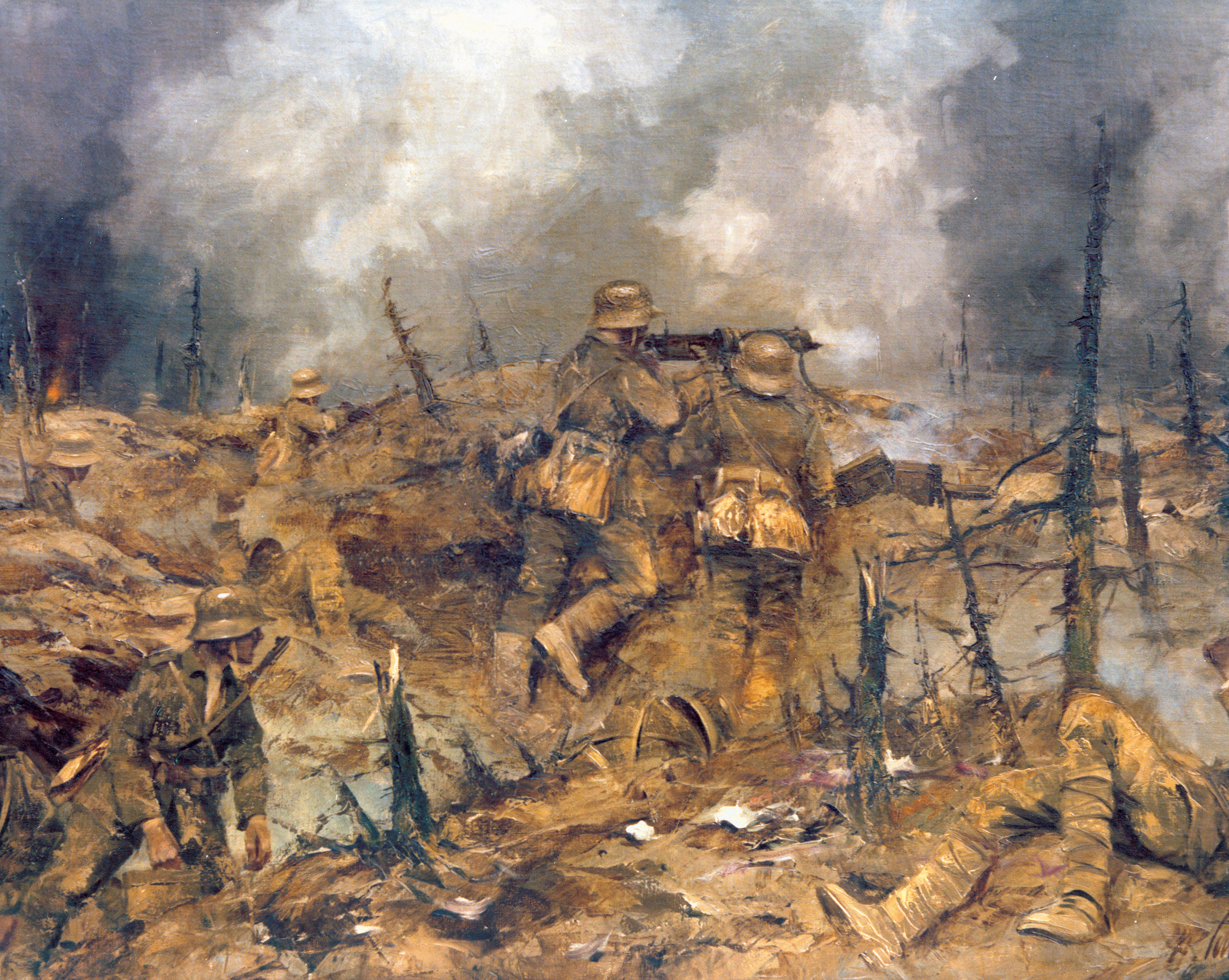 Herbert Schnurpel crafted this painting of a German machine gun crew at Verdun. It was captured by the Americans in World War II.