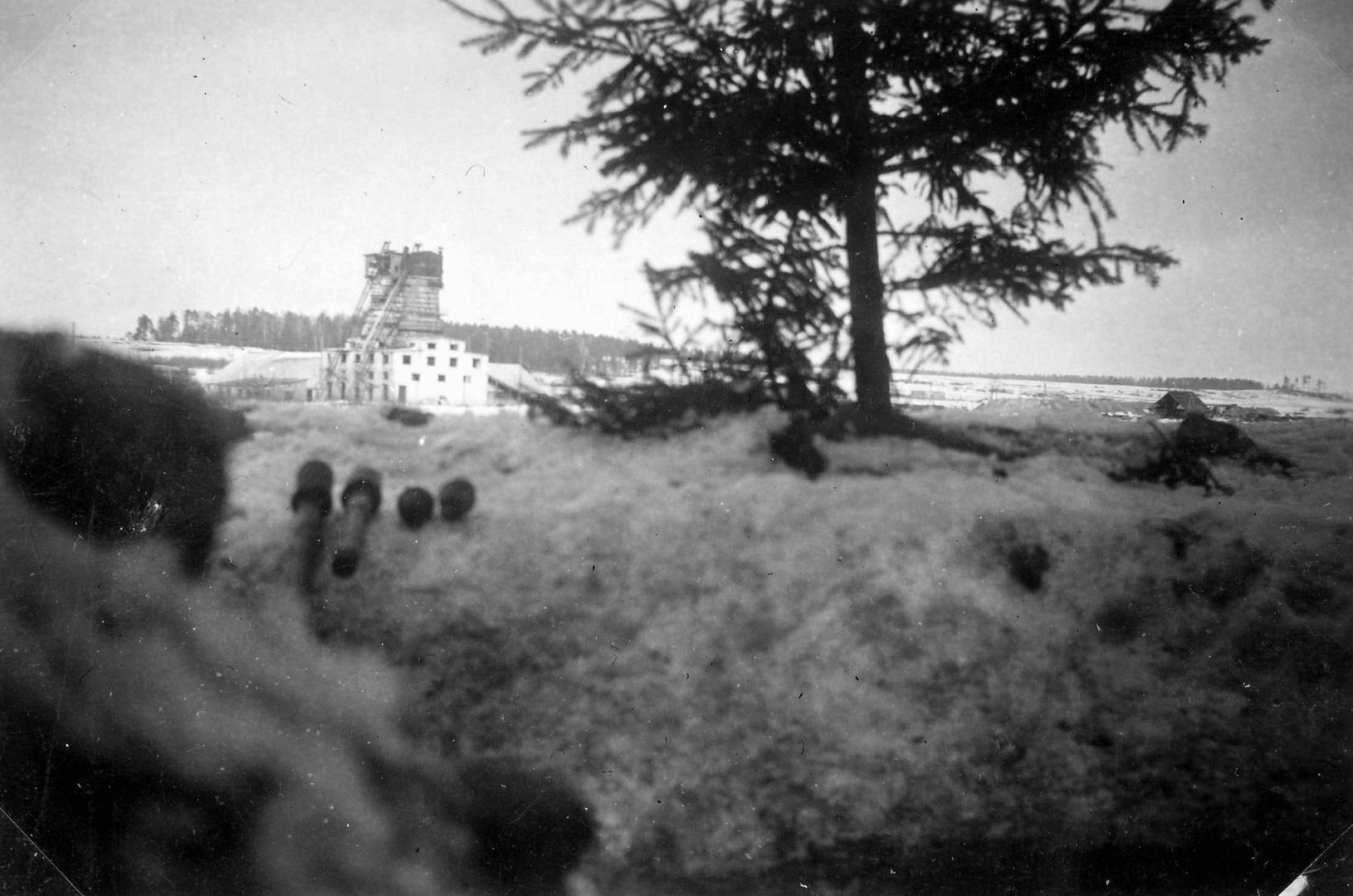 Benz snapped this photograph of the Russian limestone factory on the Dvina River from his forward observation post.