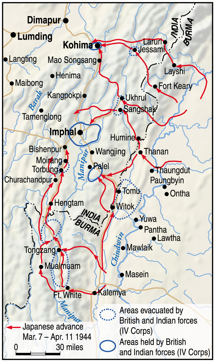 The mountainous jungle terrain along the frontier of Burma and India proved almost as difficult an adversary as an armed enemy. Both sides suffered from supply shortages due 
to difficulty negotiating transportation routes.