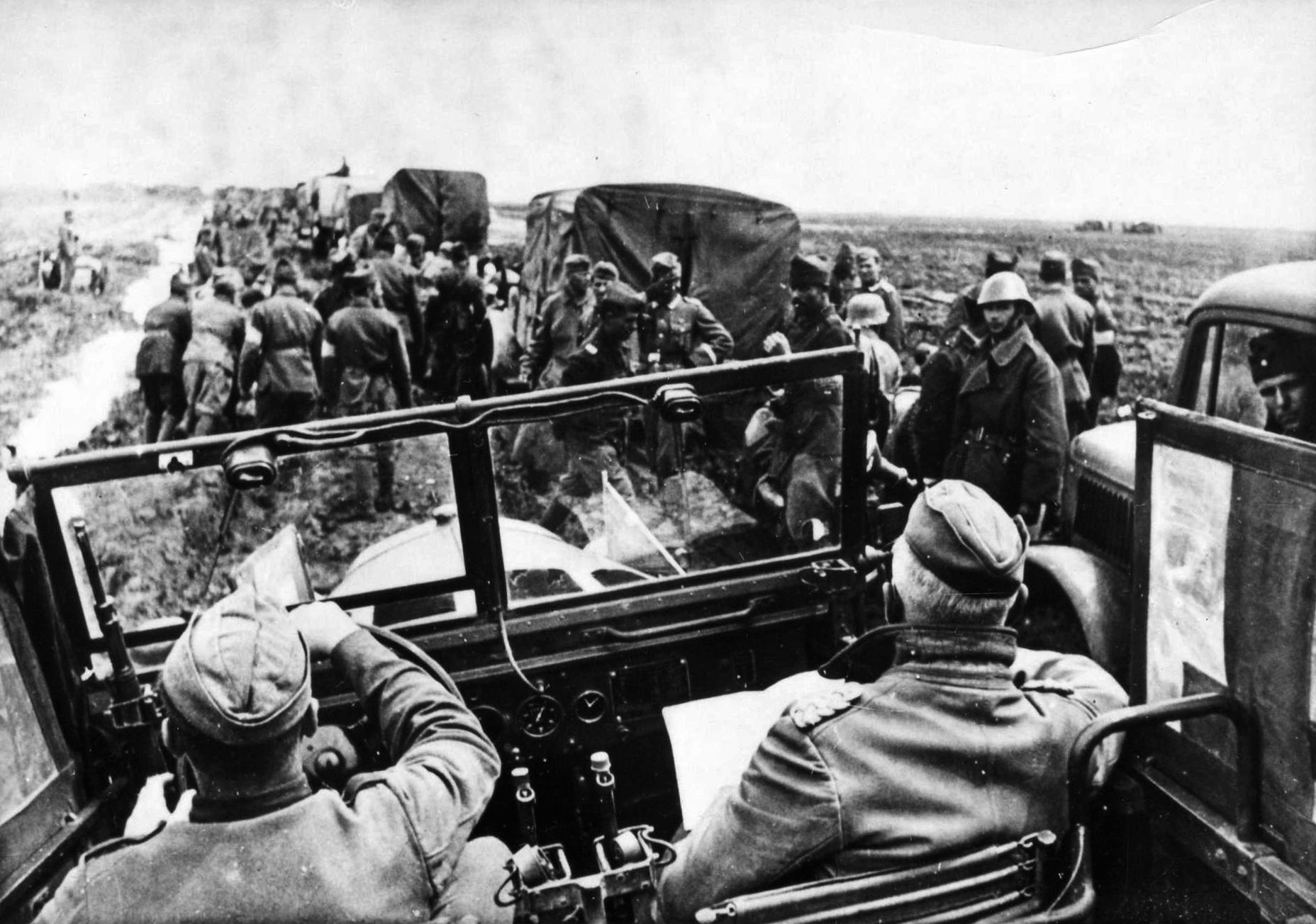 Visiting the Kertsch Front on May 20, 1942, General Erich von Manstein takes stock in the condition of his troops. Manstein developed a reputation as a superb strategist and was one of the most respected generals in the German Army.