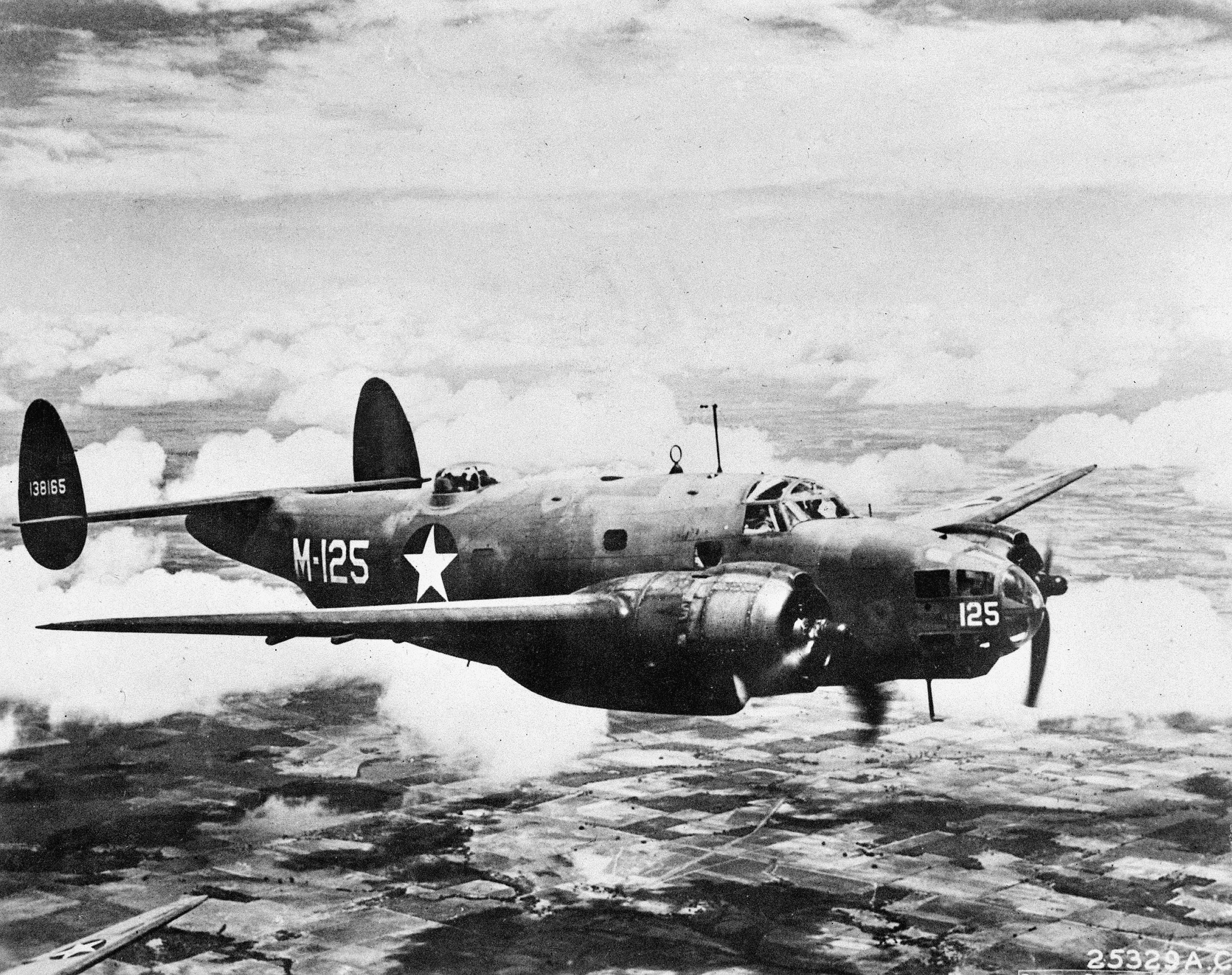A Lockheed Ventura of the U.S. Navy flies antisubmarine patrol above the Atlantic Ocean. Squadrons of the Royal Australian Air Force flew the Ventura in both the European and Pacific Theaters.