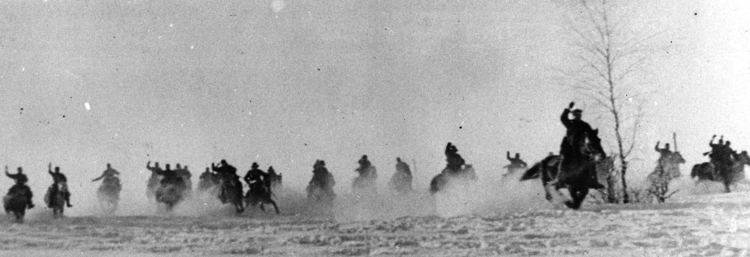 A magnificent anachronism by World War II, a Red Army cavalry charge thunders across the embattled steppes of Russia. These troops belonged to a mounted guards unit. (All photos: National Archives)