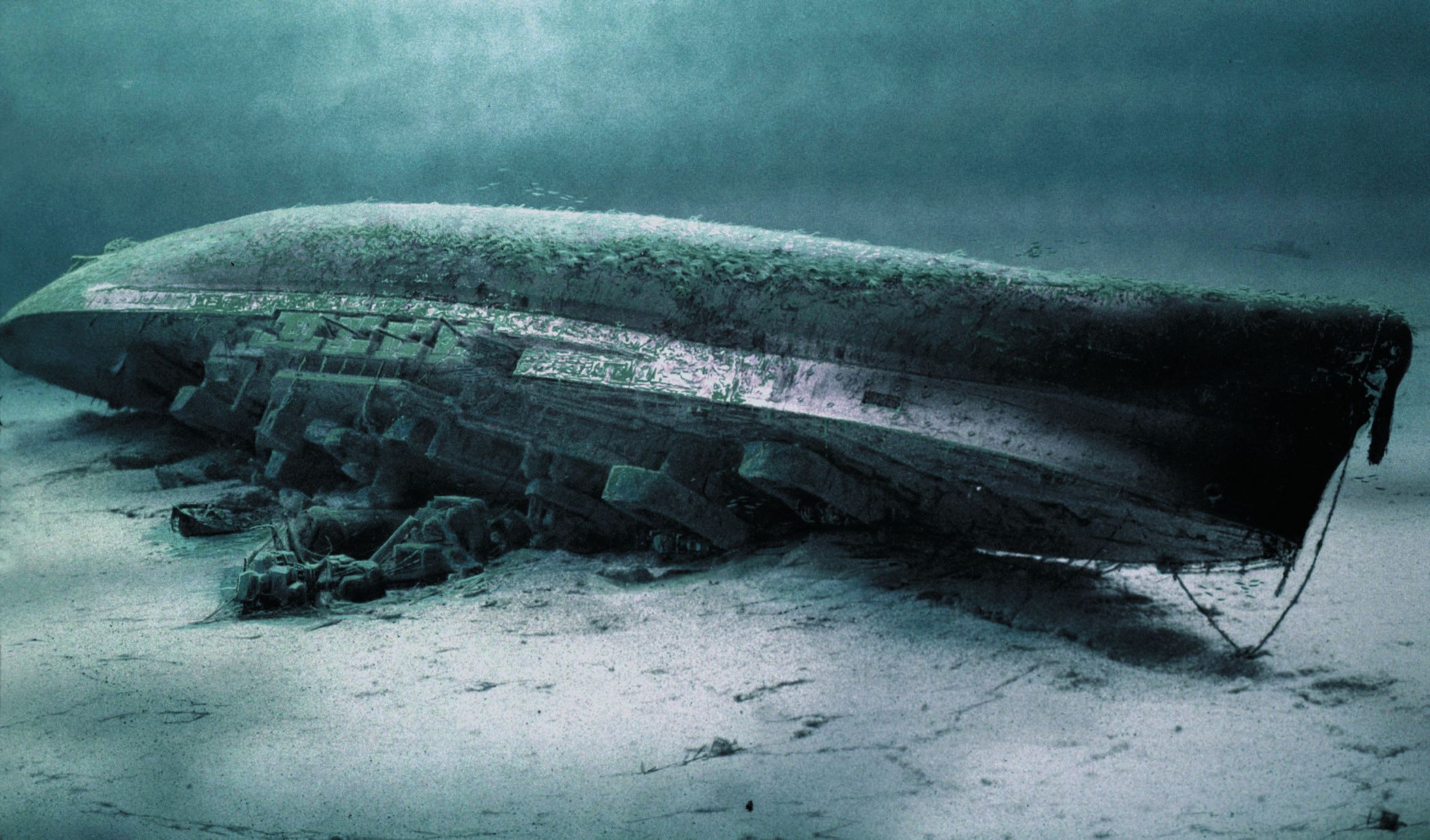 This computer rendering, based on underwater photographs, shows the sunken hulk of the battleship HMS Royal Oak lying on its starboard side 60 feet beneath the surface of Scapa Flow. A war grave for 833 sailors of the Royal Navy, the resting place of the vessel is the site of an annual ceremony in memory of those who died. 