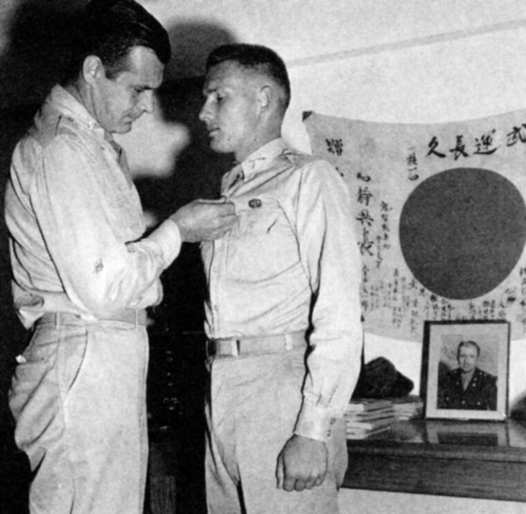 Then-Captain John K.Singlaub receives a decoration for service with the OSS at the agency's headquarters in Kunming, China, in 1945. (Photo courtesy of John Singlaub)