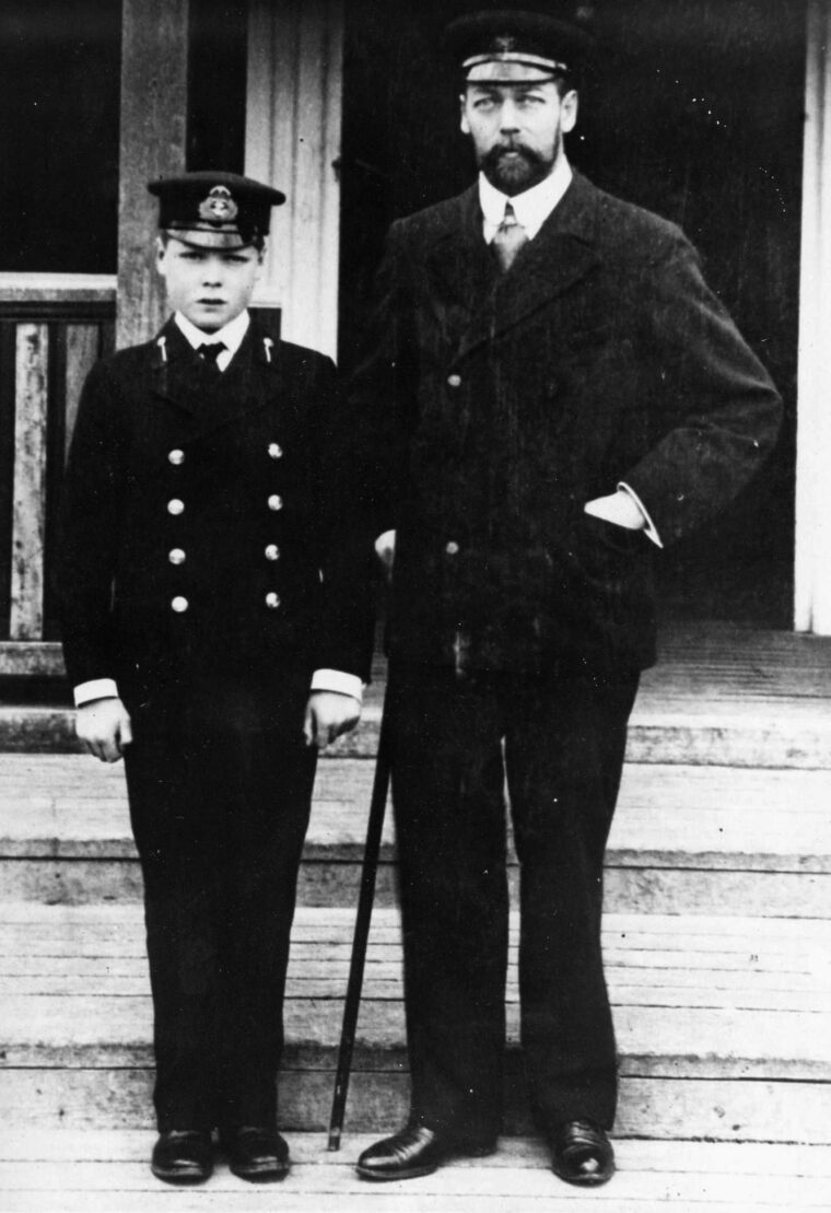 King George V of England poses with his young son, Edward, who later gave up the throne for the woman he loved.