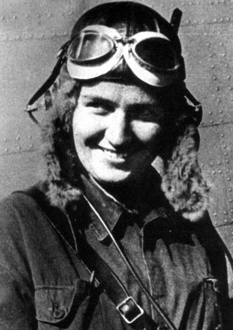 Pilot Marina Raskova of the 125th Guards Bomber Regiment is suited up for a mission. Female pilots earned the grudging respect of their German enemy.