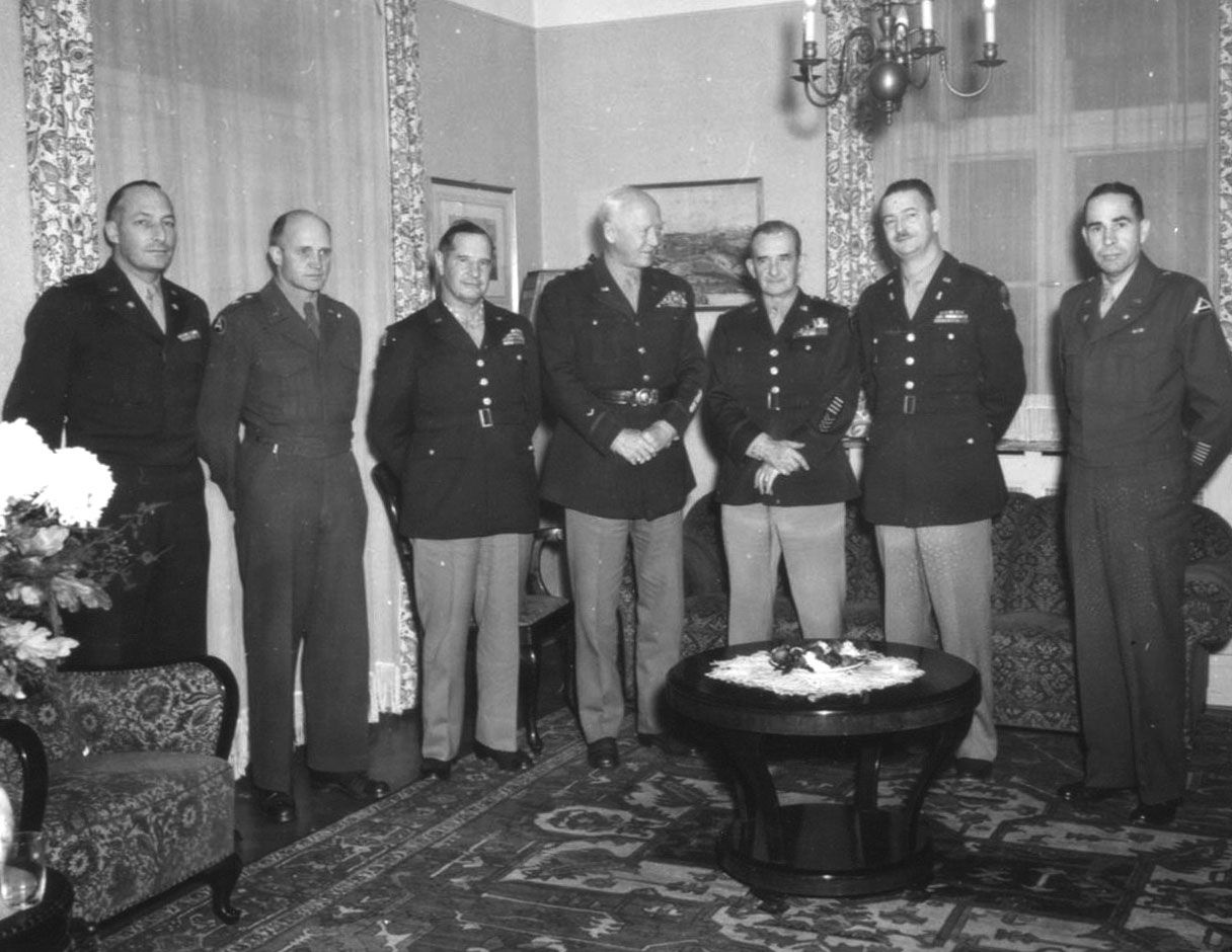 General Geoffrey Keys (left), the commander of Patton's old Seventh Army, visited Patton for a dinner hosted by the Fifteenth Army.