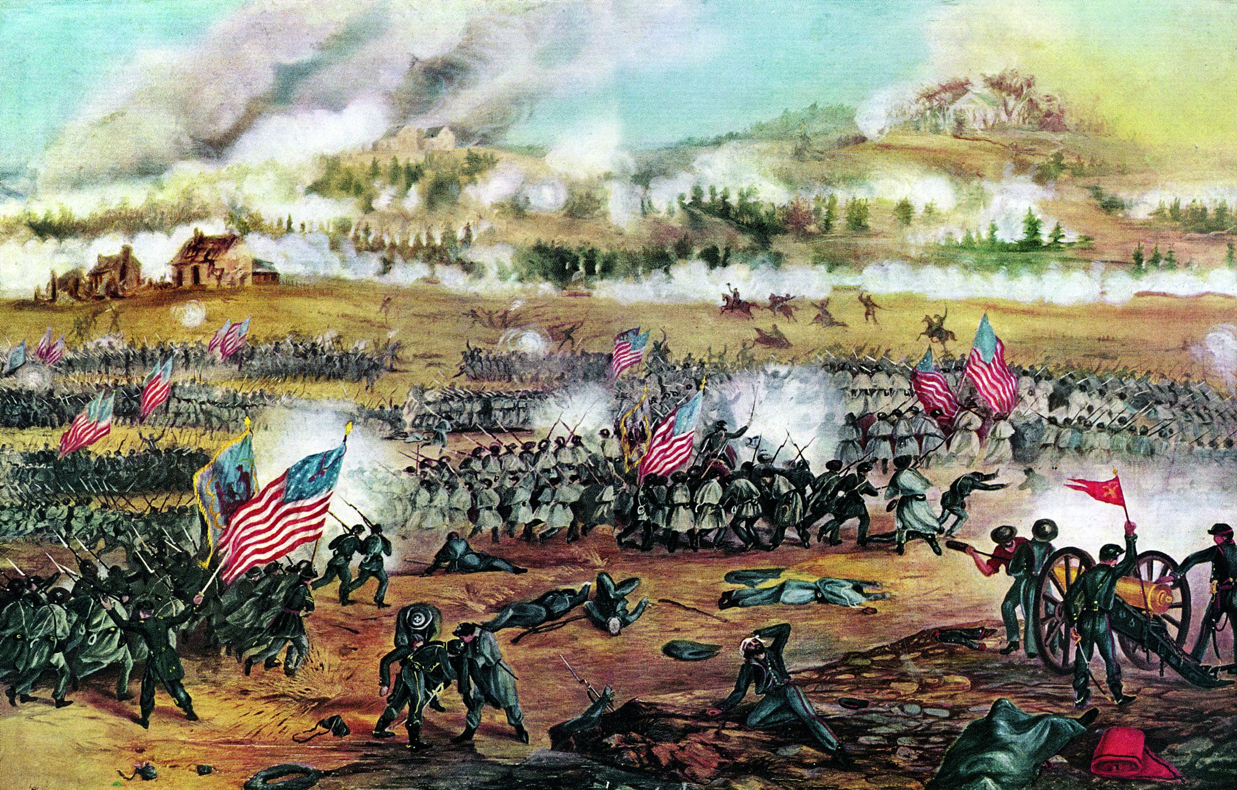 Union Lieutenant Frederick Cavada later painted this panoramic view of his comrades’ doomed assault on Marye’s Heights.