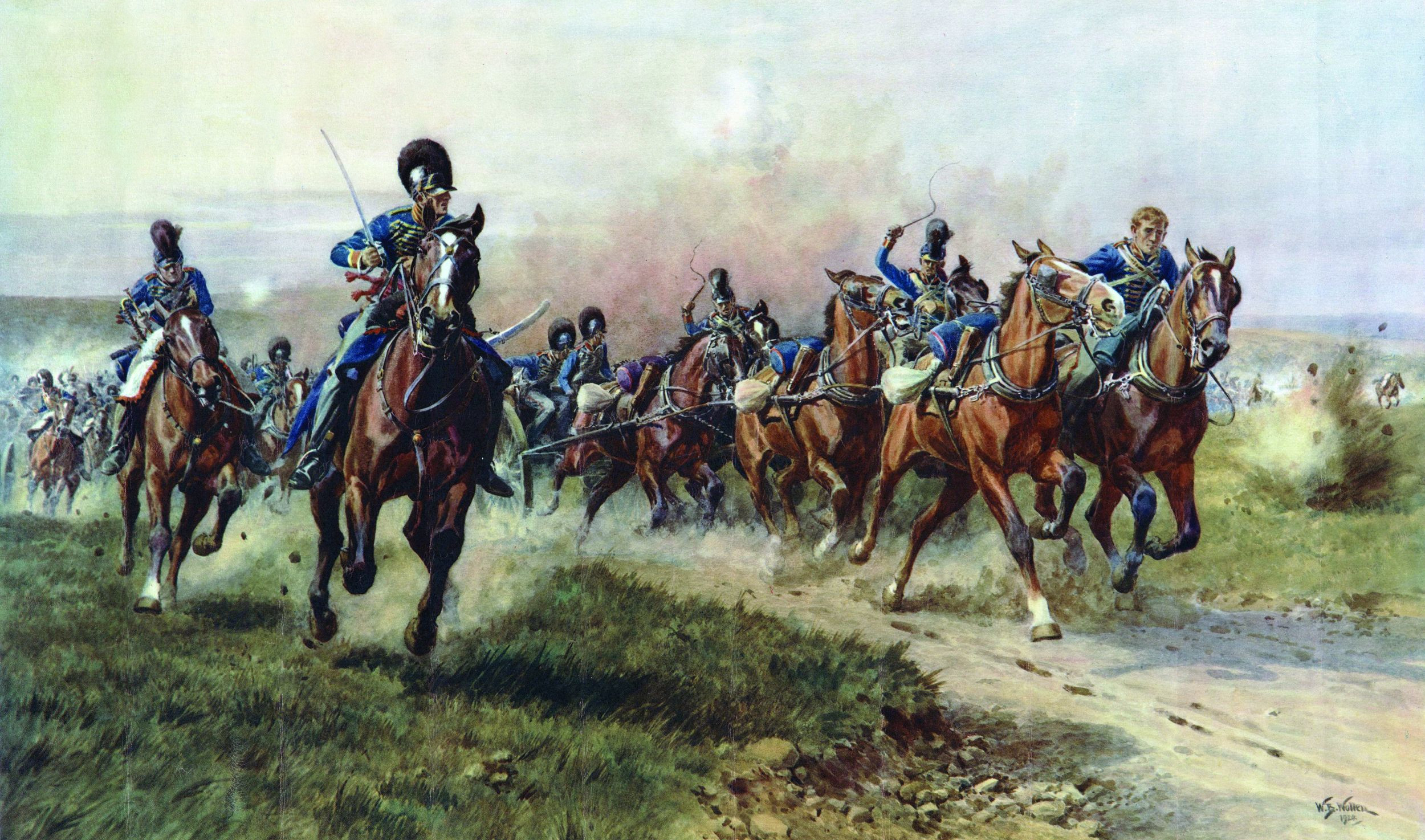 British Captain Norman Ramsay and his Royal Horse Artillery troopers dash to safety through the French cavalry at Fuentes de Onoro.