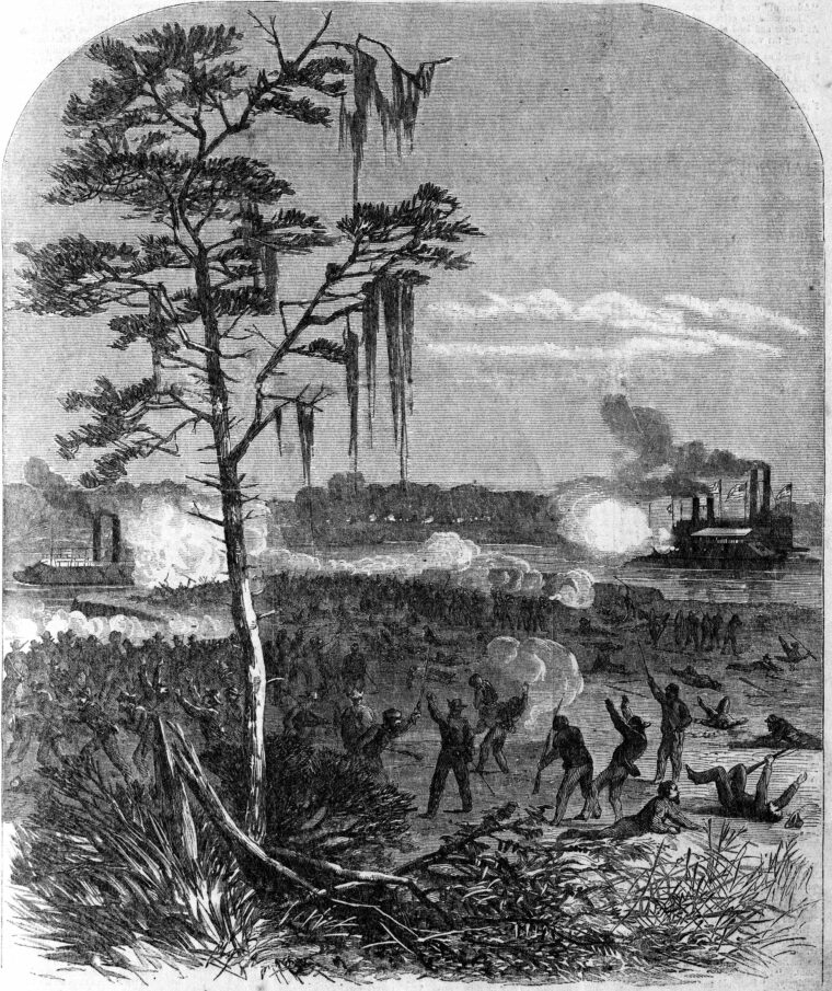 Confederate sharpshooters attack Union gunboats on the Red River in Louisiana. 