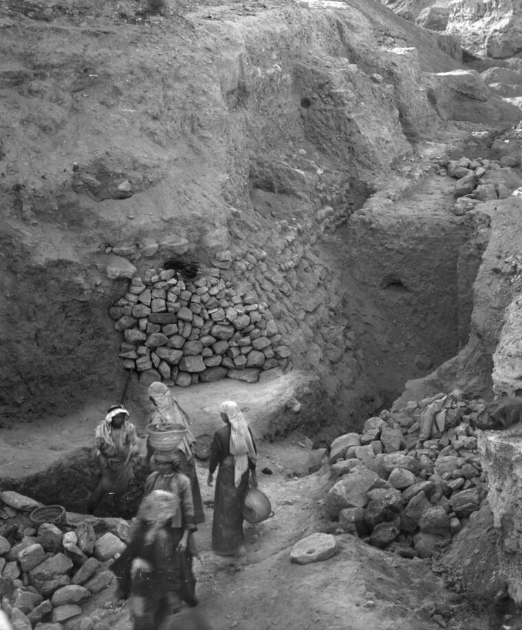 Arab workers uncover the city wall of the ancient Jericho during an archaeological expedition in the 1930s. 
