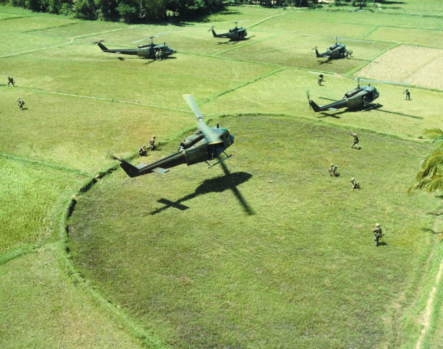 UH-1Ds extract troops of A Company, 2nd Battalion, 8th Cavalry during a search and destroy mission in October 1967.