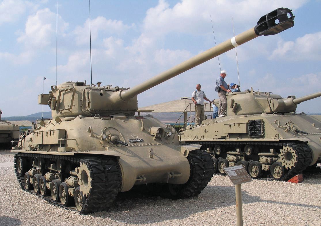 M51 Sherman with a French-made 105mm gun, diesel engine, and wide track and suspension. The tank was used in the Six-Day and Yom Kippur Wars.
