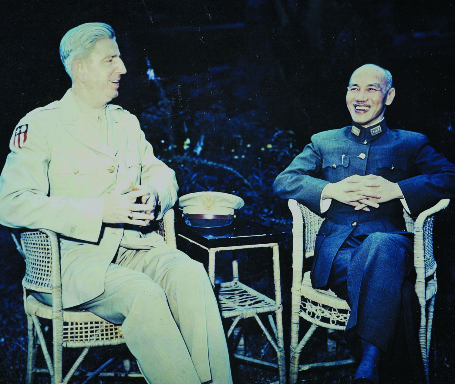 Lieutenant General Albert C. Wedemeyer, overall Allied commander in China and chief of staff to Kuomintang leader Chiang Kai-shek, chats with the Generalissimo. Under Wedemeyer’s command, General Claire Chennault and the Fourteenth Air Force assumed a renewed offensive posture.