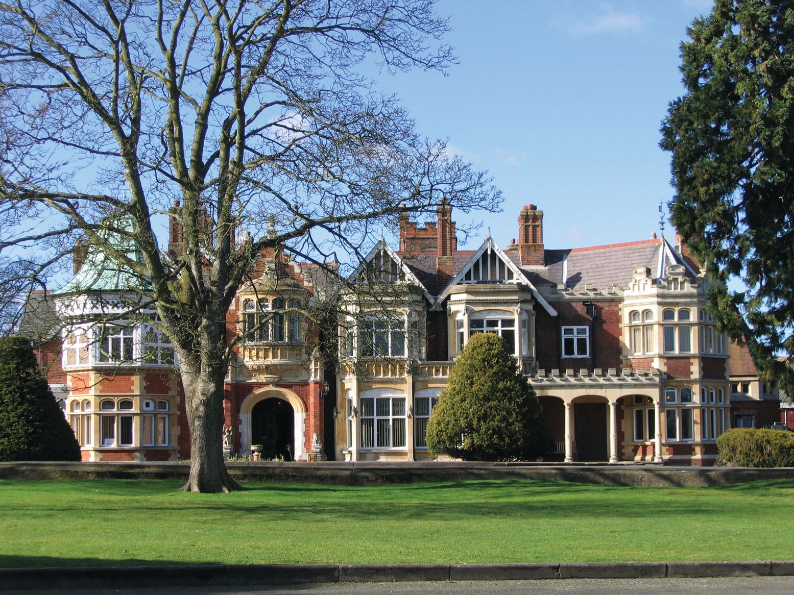 The elegant, stately façade of Bletchley Park today belies the nature of the top secret intelligence work that was conducted on the grounds of the estate during World War II.