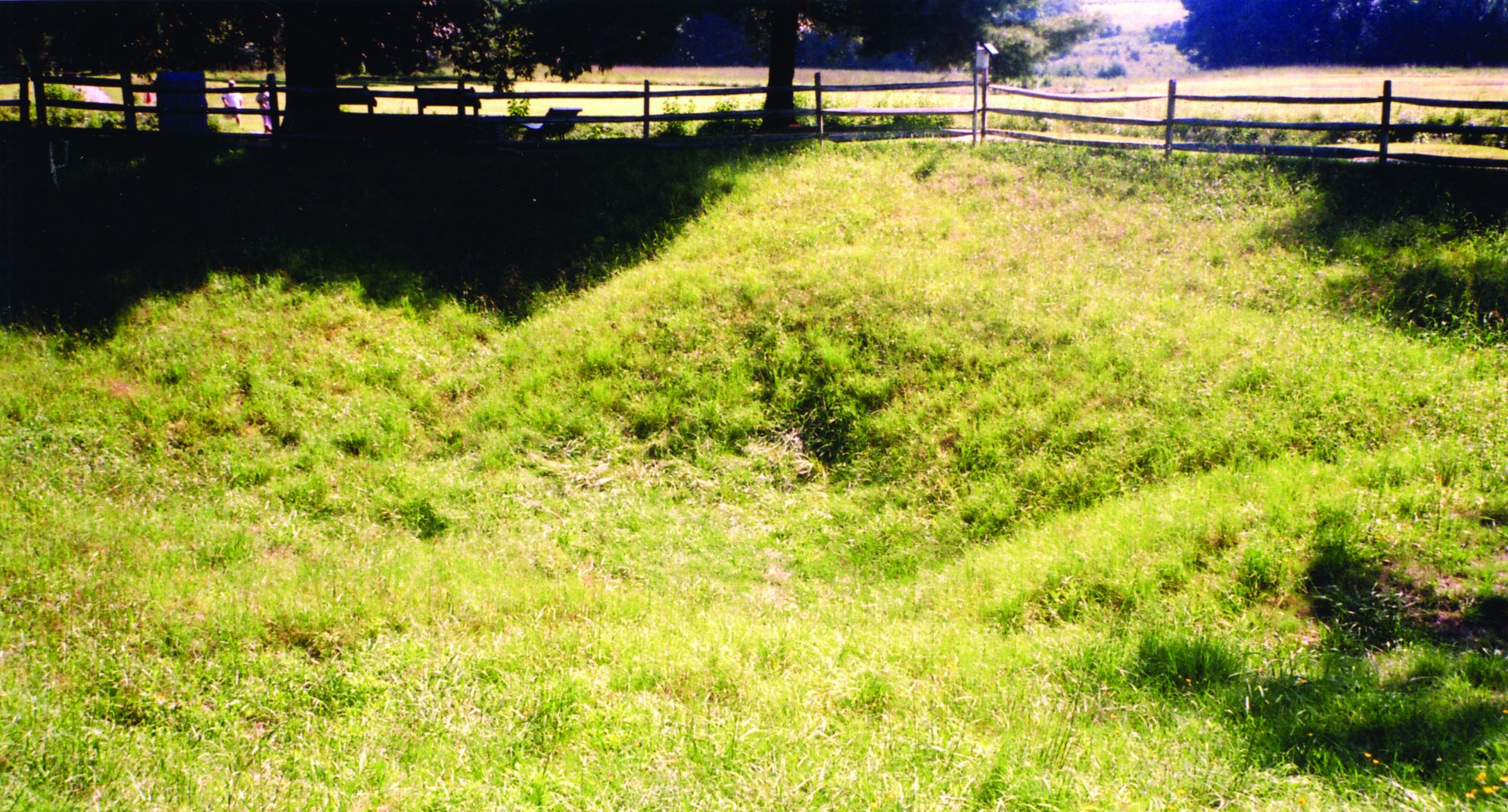 The crater is not a perfect hole and seems to be a natural part of the terrain at the National Battlefield Park.