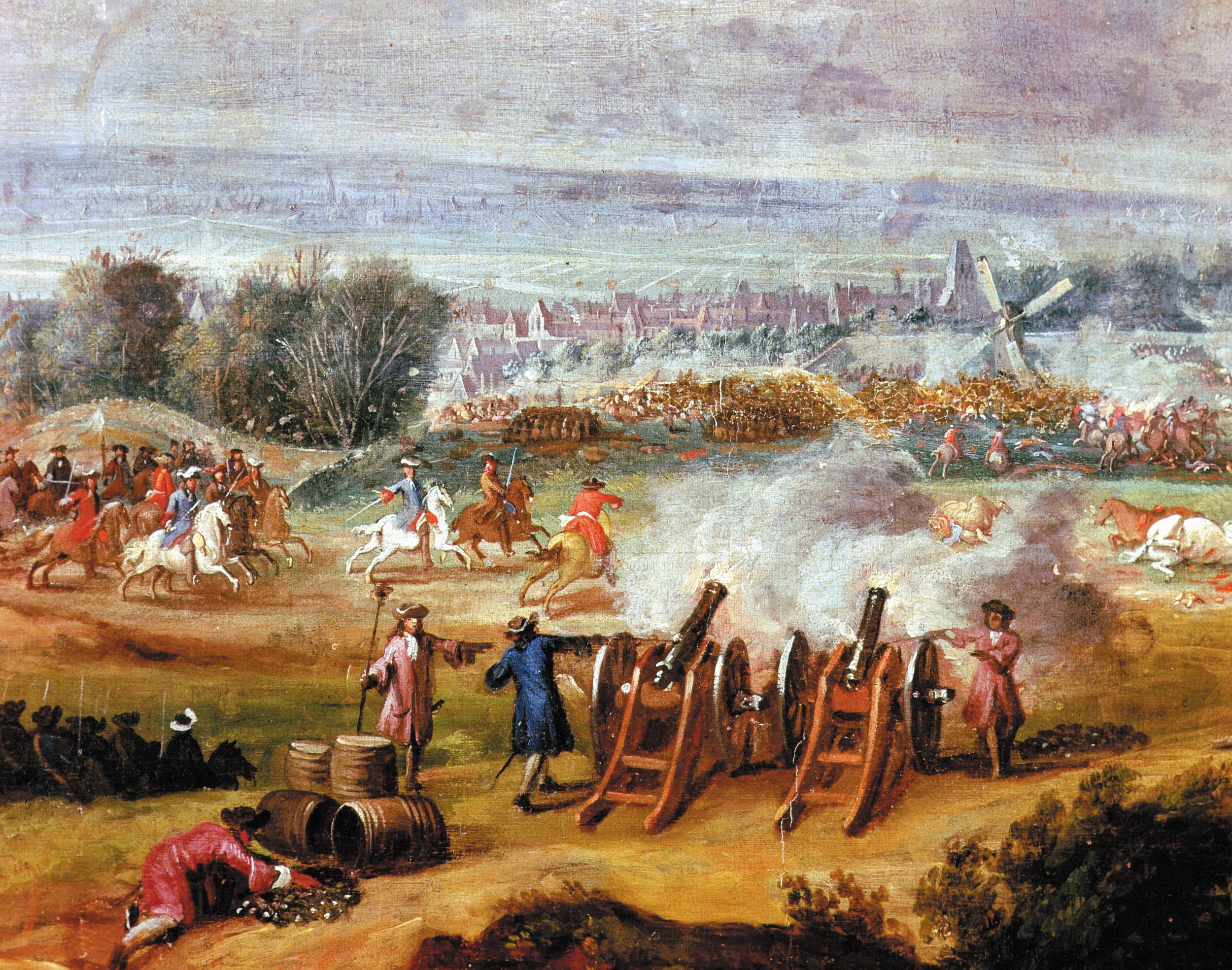 This detail of a period painting shows artillery in action in 1649. Artillery fire on both sides was largely ineffective.