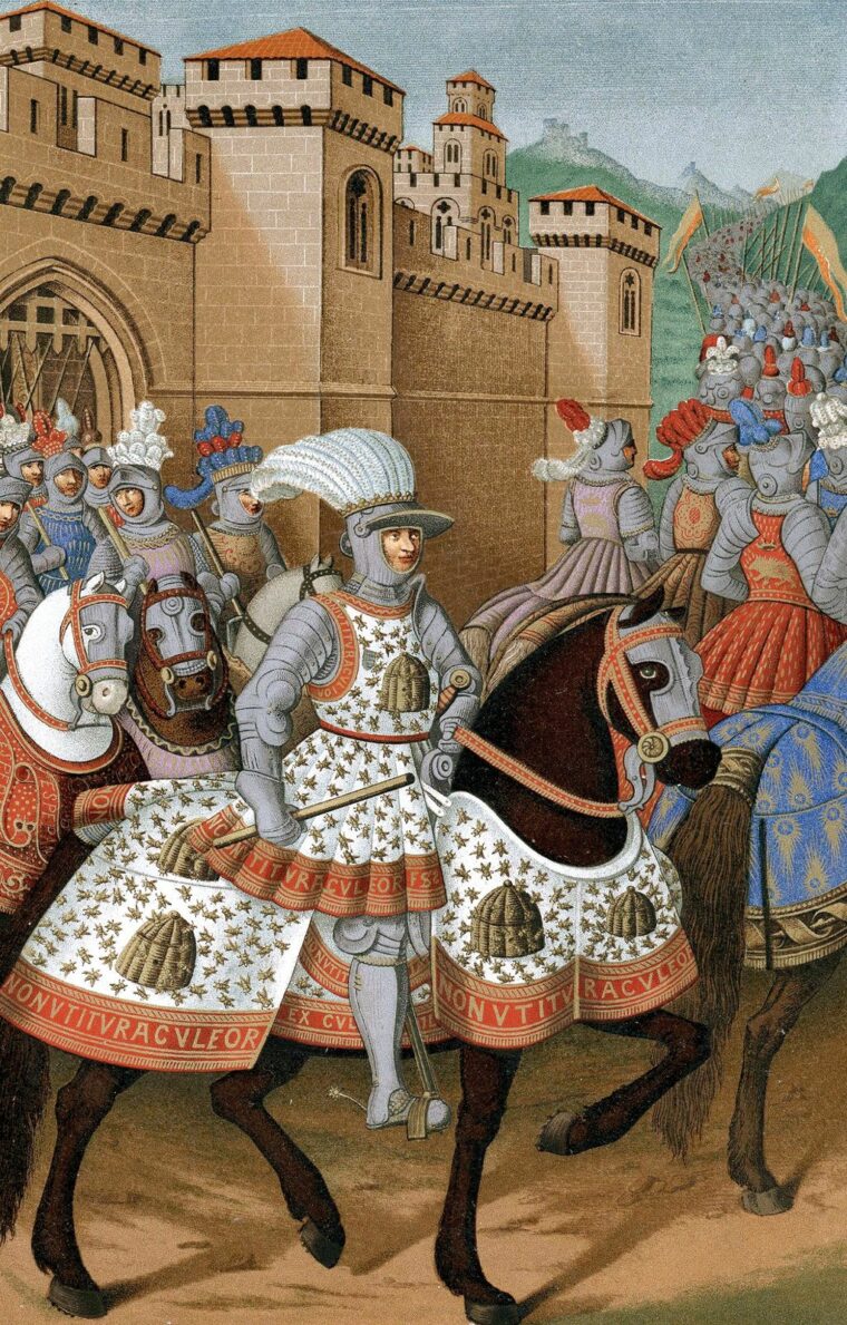 French King Louis XII rides out with his army in 1507 to chastise the city of Genoa as a prelude to joining the League of Cambrai.