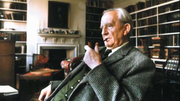 A reflective J.R.R. Tolkien in his study long after the war.