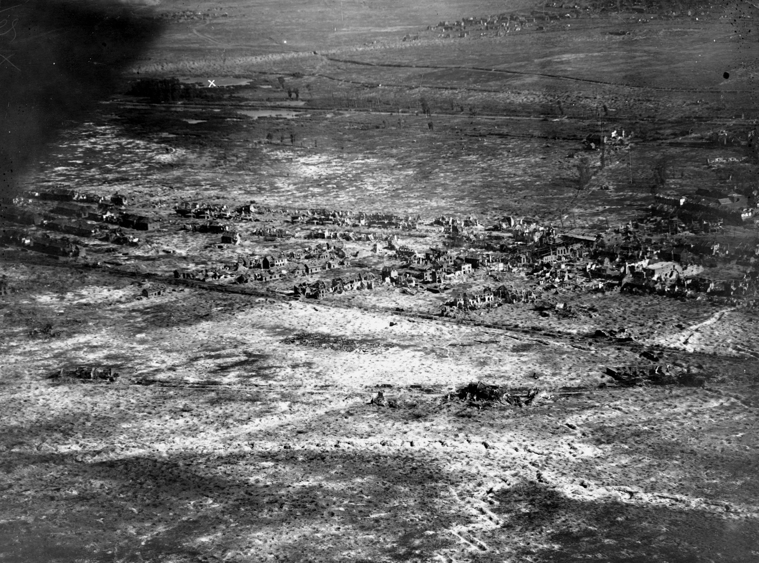 Aerial shot of the denuded Somme battlefield. The ruined wastes exactly match Tolkien’s descriptions of the evil land of Mordor in The Lord of the Rings.