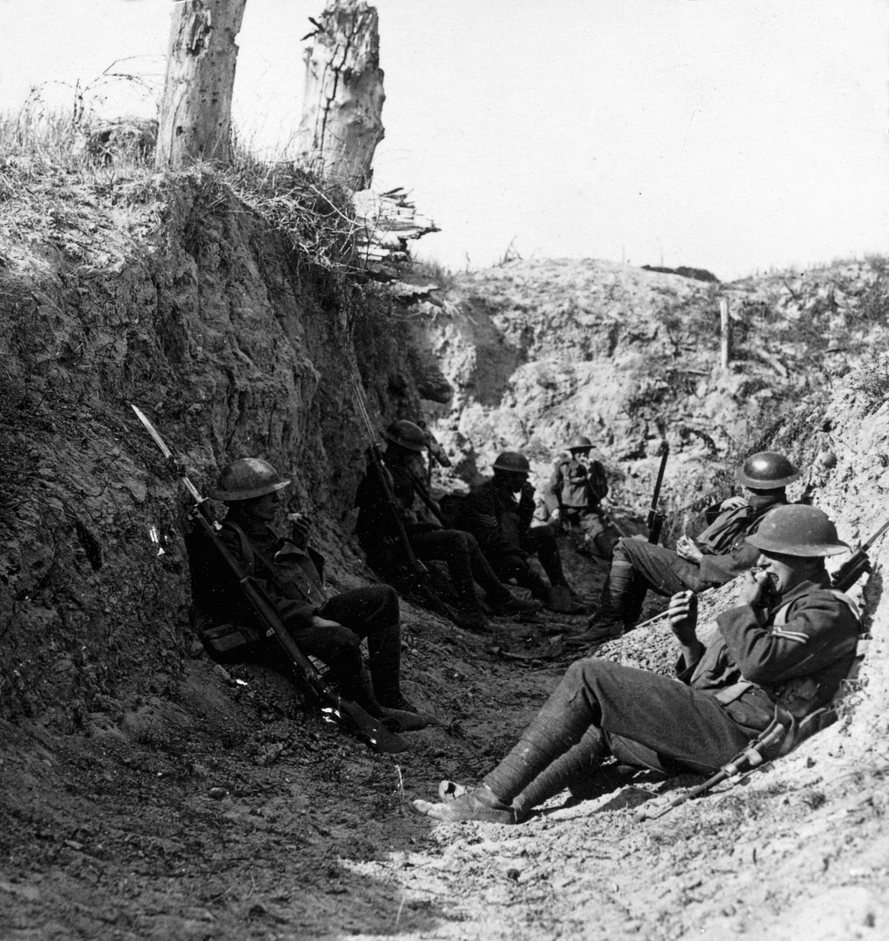 Troops of the 11th Battalion wait in the trenches at Arras, France. The battalion was typically hard hit by casualties.