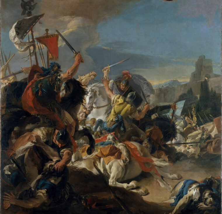Disciplined Romans under Caius Marius and Quintus Lutatius Catulus defeat the Celtic invaders at the Battle of Vercellae in this 18th-century painting by Giovanni Battista Tiepolo.